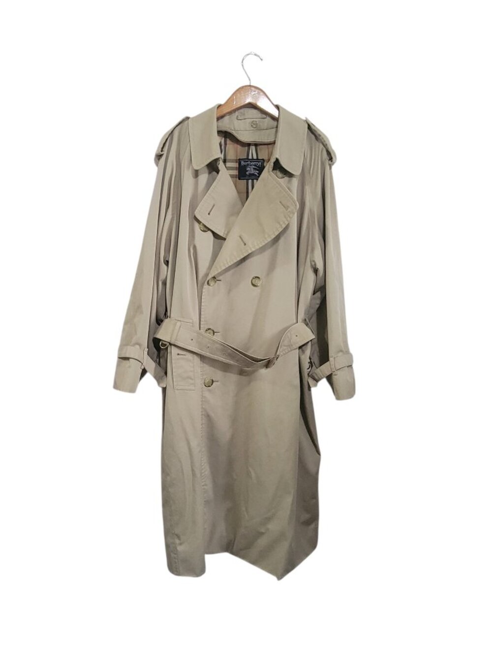 Burberry Double Breasted Trench Coat Mens 42 Long Beige Iconic 90s Vintage
